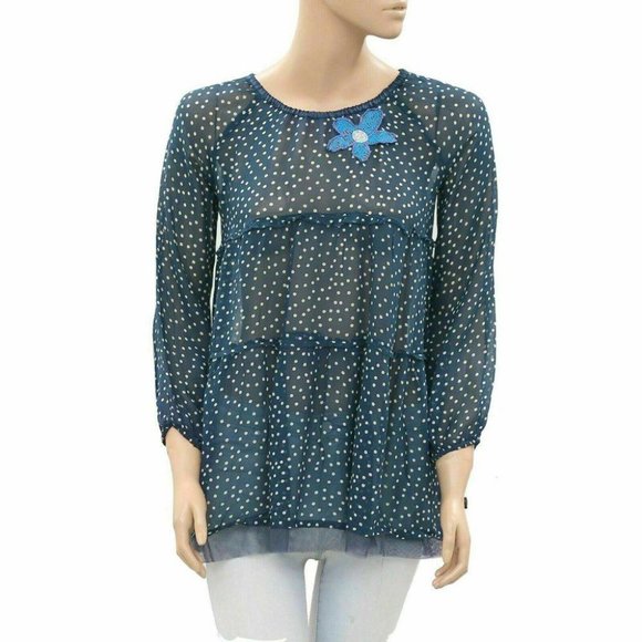 Didi Pretty Different Girls Floral Embroidered Tunic Top Polka Dot 10 Yr - Picture 1 of 4